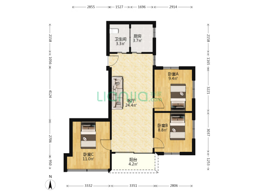 宜安小区 3室1厅1卫 77平方