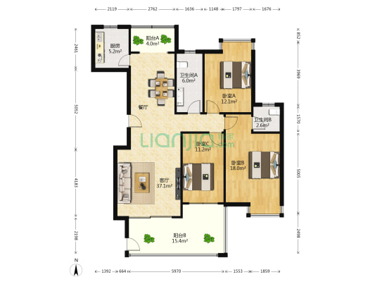 丰源天域三期 3室1厅2卫 139平方