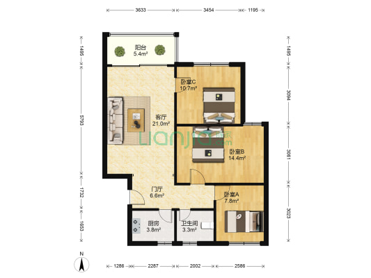 碧清园 3室1厅1卫 86平方