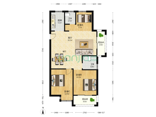 吉翔梅里印象 3室1厅2卫 105平方