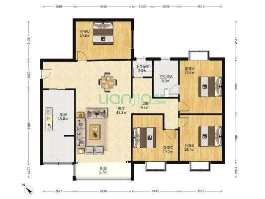 攀大学府广场 4室1厅2卫 167平方