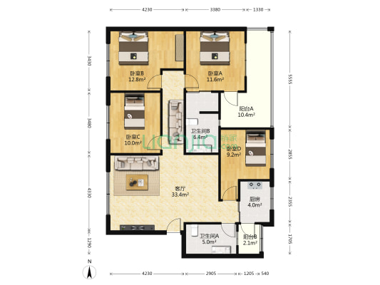 西横街21号院 4室1厅2卫 120平方