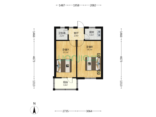 建设大街59号院 2室1厅1卫 43平方