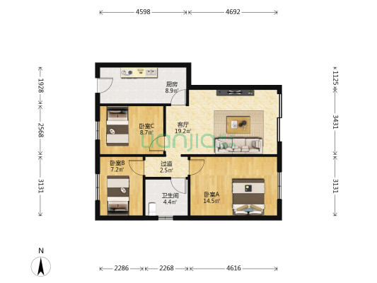 江西街8号 3室1厅1卫 78平方