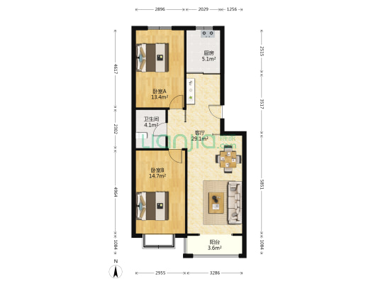 山海居 2室1厅1卫 88平方