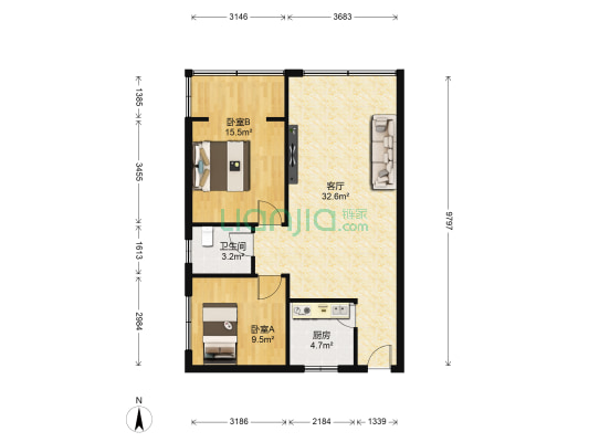 时代大厦(渝北) 2室1厅1卫 84平方