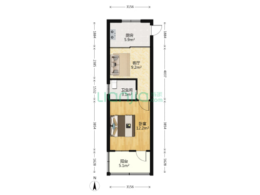 东小河公寓 1室1厅1卫 49平方