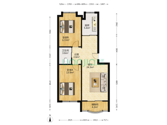 鑫悦小区 2室1厅1卫 87平方