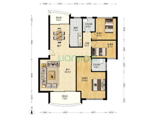富霖花园 3室1厅2卫 126平方