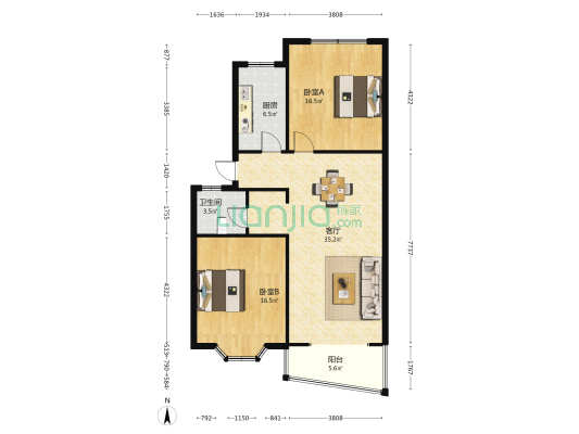 永和花園 2室1厅1卫 98平方