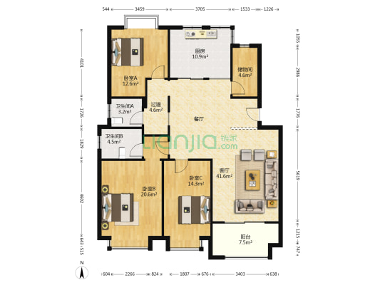 香江花城玫瑰苑 3室1厅2卫 143平方