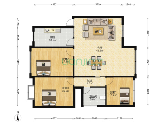 祝家街 3室1厅1卫 141平方