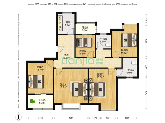 湖东景园南区 5室0厅2卫 140平方