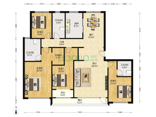 紫檀园 4室2厅3卫 181平方
