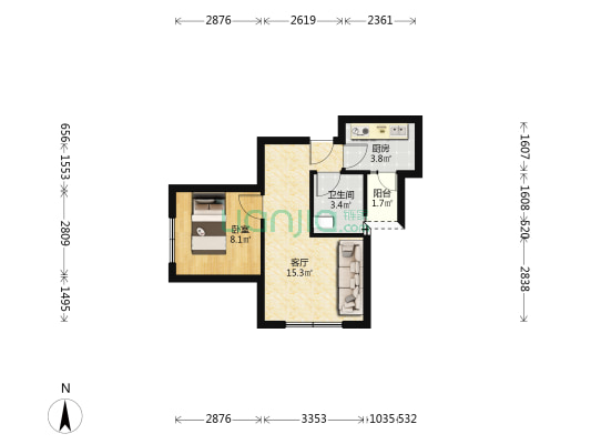 九公里正规一室+出行方便住家安静-户型图