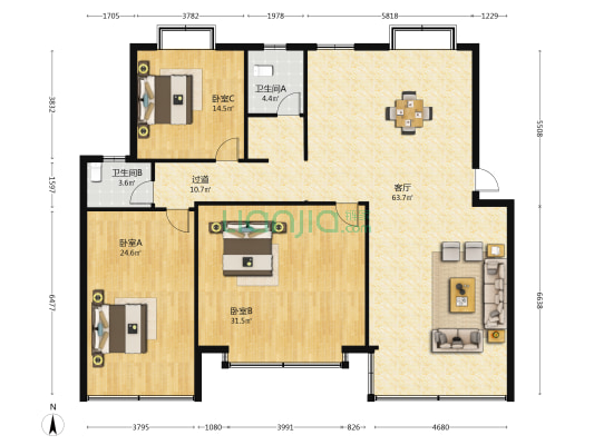 邕江花苑 3室1厅2卫 168平方