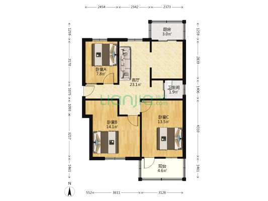 四照园15号 3室1厅1卫 80平方