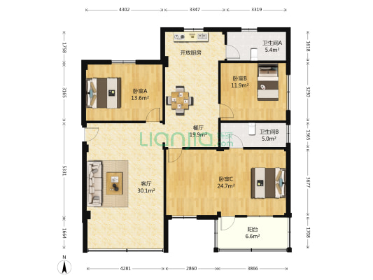 杏林居 3室2厅2卫 143平方