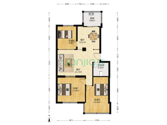 盛世广场 3室2厅1卫 96平方