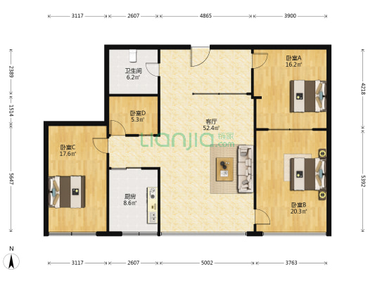 光源大厦 4室1厅1卫 183平方
