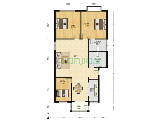 仁和苑 3室1厅2卫 130平方
