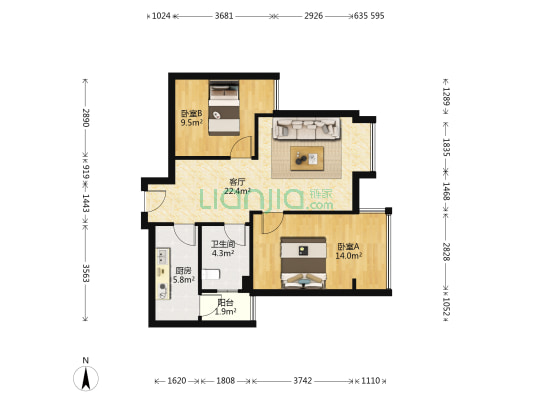 荆竹苑 2室1厅1卫 70平方