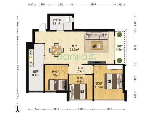 荣和·山水绿城三期 3室1厅1卫 82平方