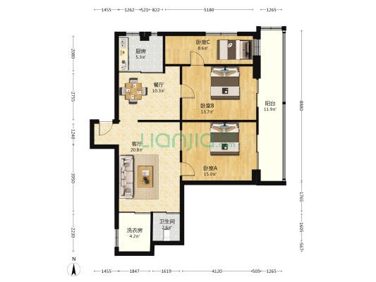 预备役家属楼 3室2厅1卫 115平方