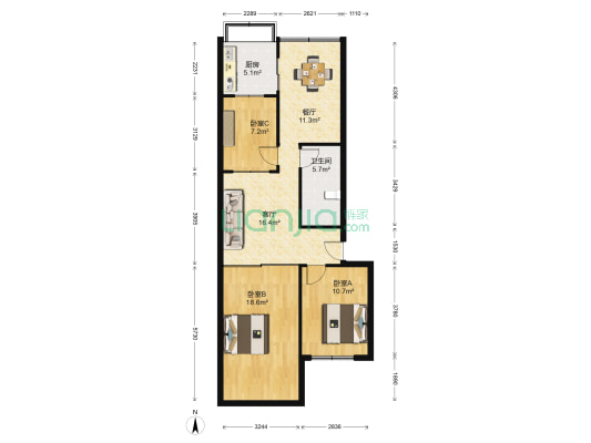 药材公司住宅楼 3室2厅1卫 93平方