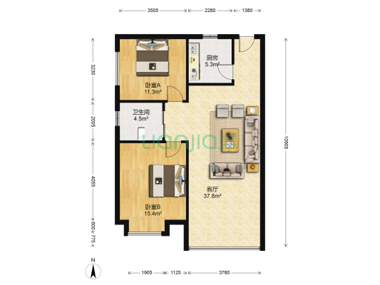 紫阳豪庭公寓 2室1厅1卫 101平方