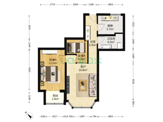 怡海花园富泽园 2室1厅1卫 72平方