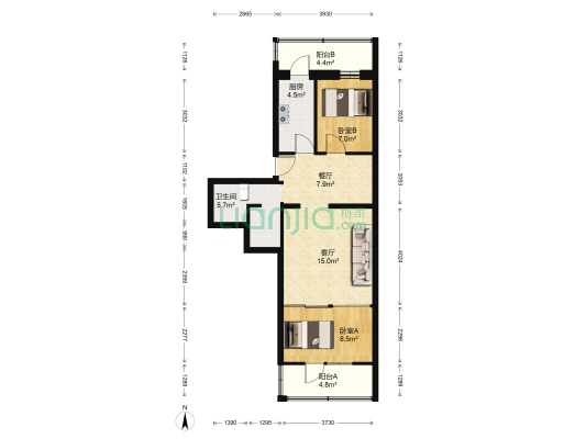 果园新里北区 2室2厅1卫 73平方