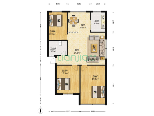 康乐小区 3室2厅1卫 107平方