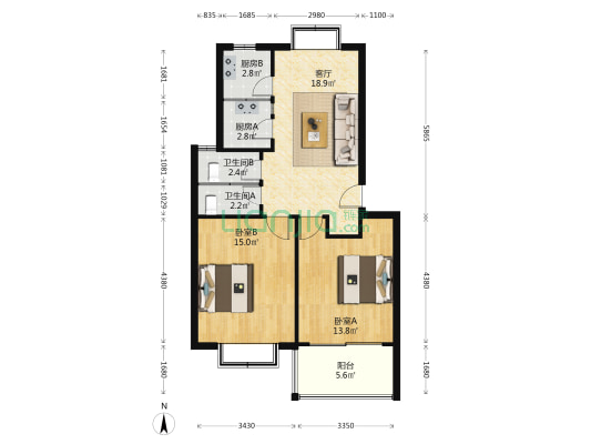 泰东新村(奉贤) 2室1厅2卫 82平方