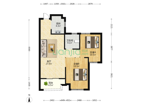 江南悦府致园 2室1厅1卫 75平方
