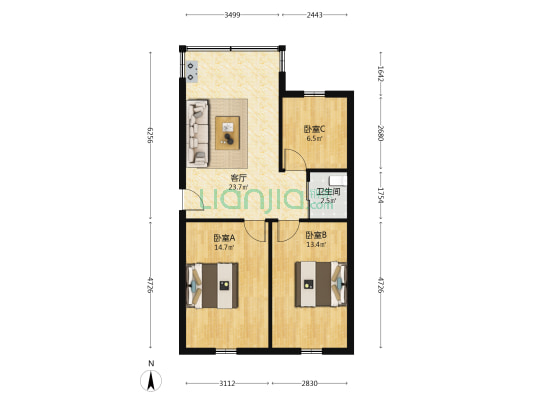 工商宿舍 3室1厅1卫 75平方