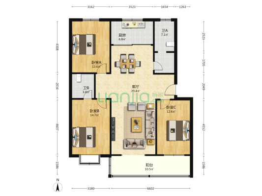 天宁佳苑 3室1厅2卫 131平方