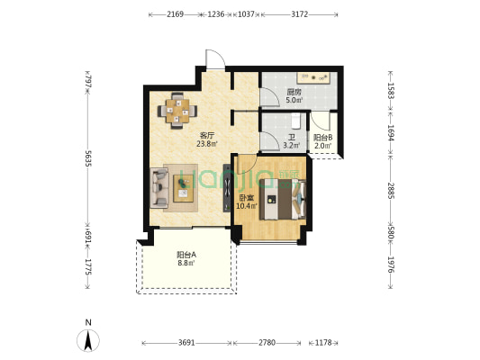 中铁·子悦台 1室1厅1卫 70平方