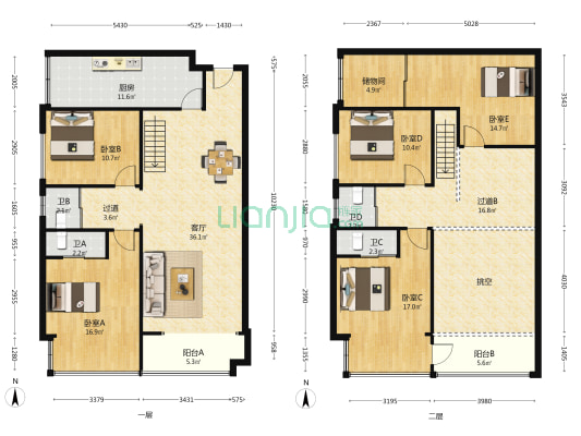 江山美景 5室1厅4卫 140平方
