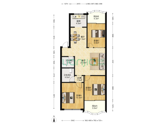 锦顺嘉园 3室2厅2卫 109平方