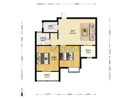 汇仁阳光花园 2室1厅1卫 88平方
