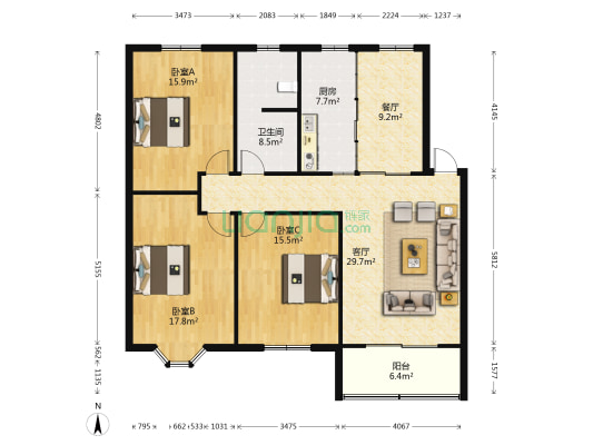 康馨花园 3室2厅1卫 132平方