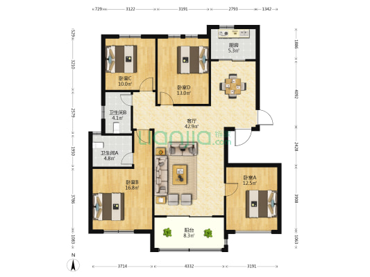 翡翠雅园 4室1厅2卫 139平方