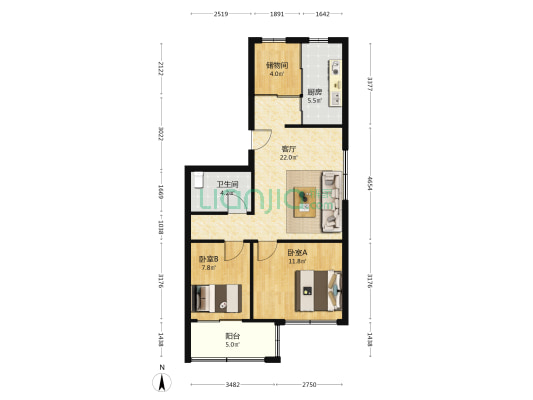 卧鹏小区 2室1厅1卫 75平方