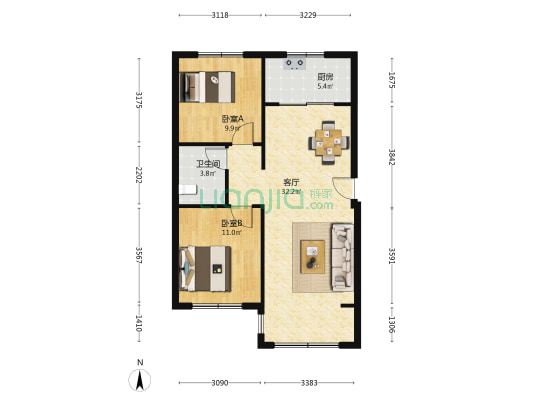 方村嘉苑三区 2室1厅1卫 90平方
