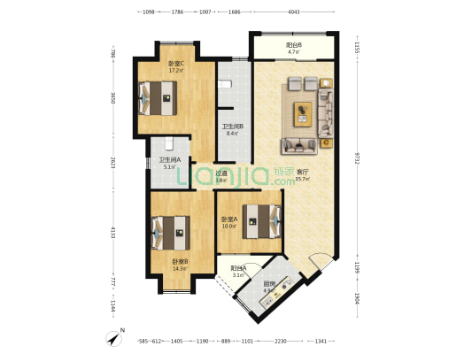 锦绣园 3室1厅2卫 148平方