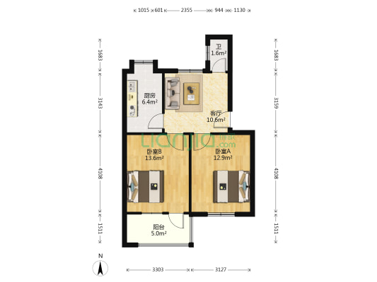床单厂宿舍 2室1厅1卫 57平方