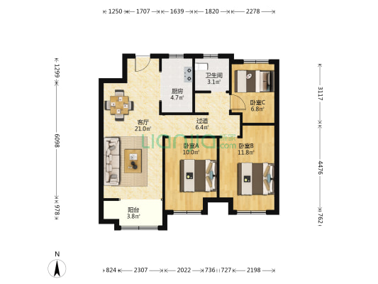 银丰玖玺城融和府 3室1厅1卫 100平方