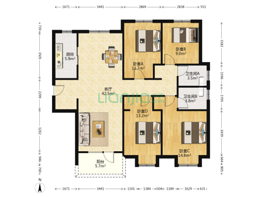 隆和大溪谷二期 4室1厅2卫 142平方