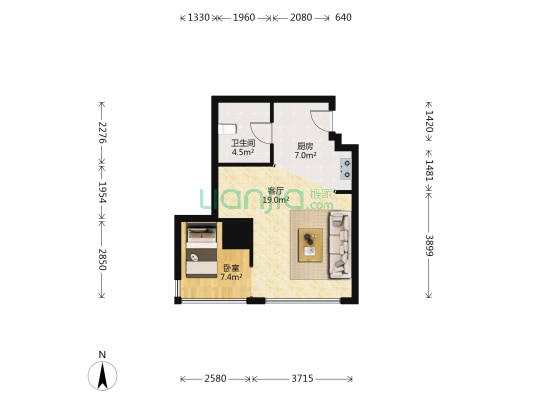 大众河滨酒店式公寓 1室1厅1卫 63平方